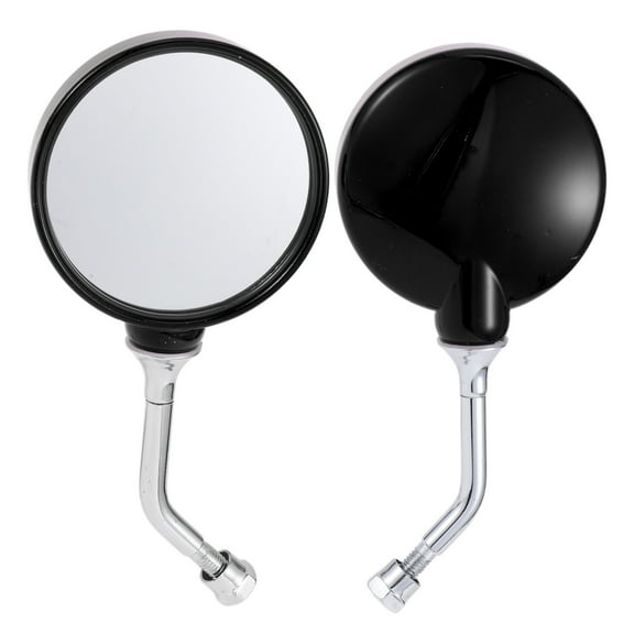 Unique Bargains 1 Set Motorcycle Rear View Mirrors Universal ABS Chrome-plated Rod Clear Glass Bar End Side Mirrors Mount Black Circle L-shaped Short Handle