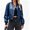 Dark blue, variant on Womens Faux Leather Bomber Jackets Baseball Collar Zip Up Cropped Biker Coat with Pockets