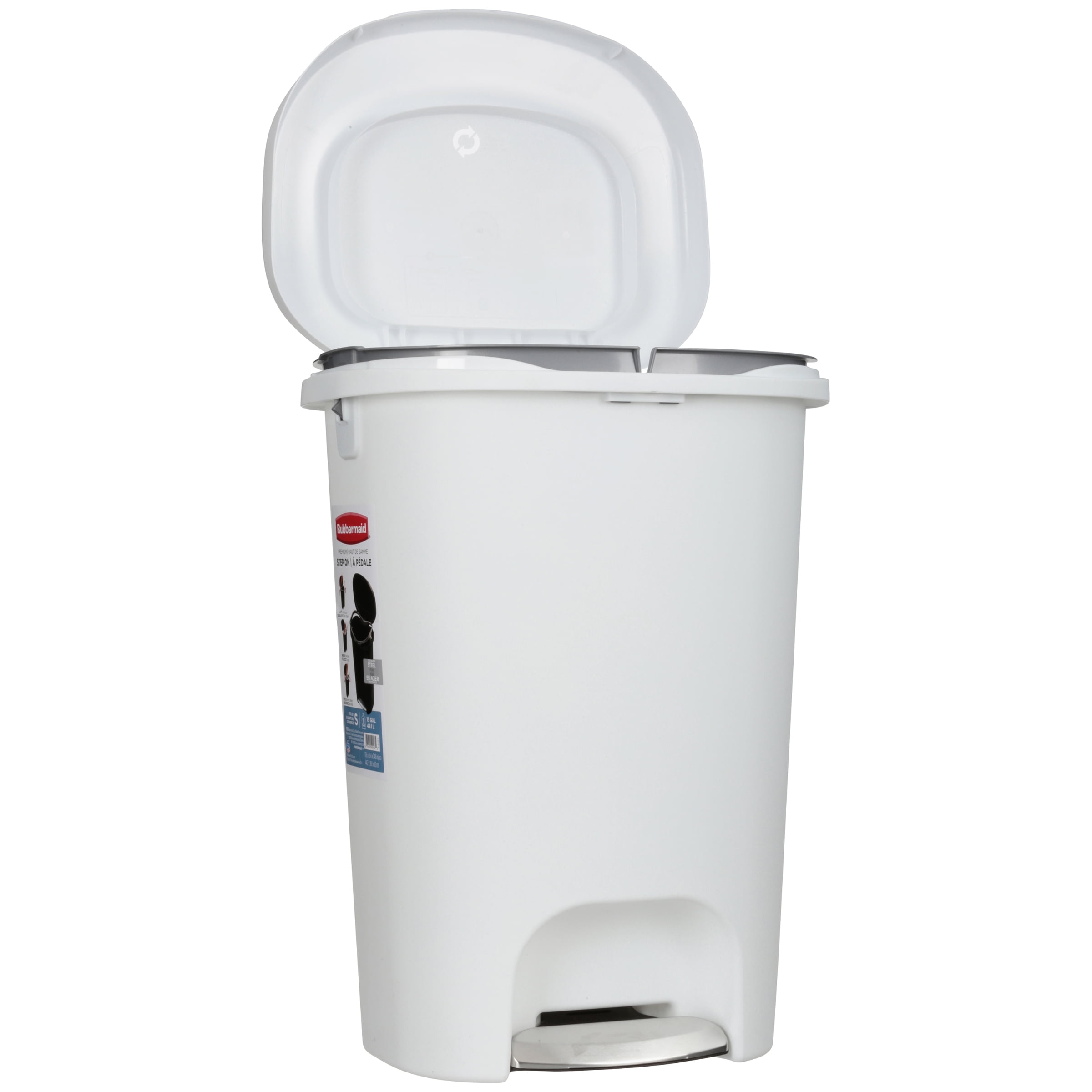 Rubbermaid Classic 13 Gallon Premium Step-On Trash Can with Lid and  Stainless-Steel Pedal, White Waste Bin for Kitchen