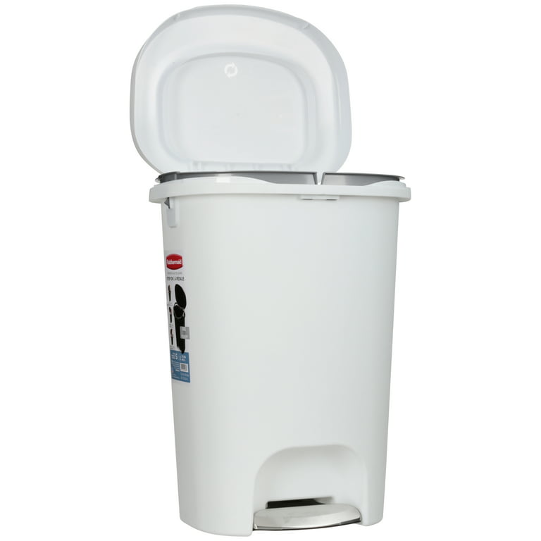 Rubbermaid 11.3 gal Plastic Kitchen Trash Can with Dual Action Lid , White  