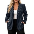 thumbnail image 4 of Inverlee Striped Long Sleeve Lapel Single Button Blazer Jackets for Women Business Office Oversized Pocket Outerwear Urban Daily Relaxed Coats Dark Blue XL, 4 of 8