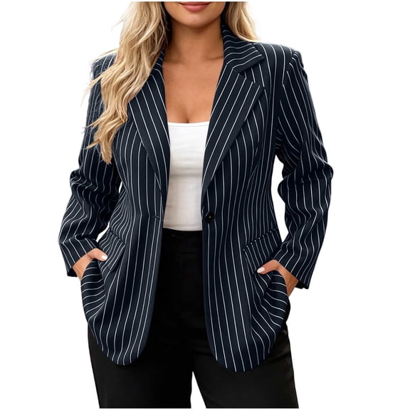 Purcolt Women's Stripes Blazer Dressy Casual Notched Lapel One Button Long Sleeve Boyfriend Jackets Suit Comfort Slim Fit Business Work Office Outerwear