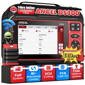 ANCEL DS300 Bi-Directional OBD2 Diagnostic Scan Tool, Full System Vehicle OBD2 Scanner with 28  Resets, ECU Cod-ing CAN FD,24hrs Online Customer Chat, Lifetime Free Update