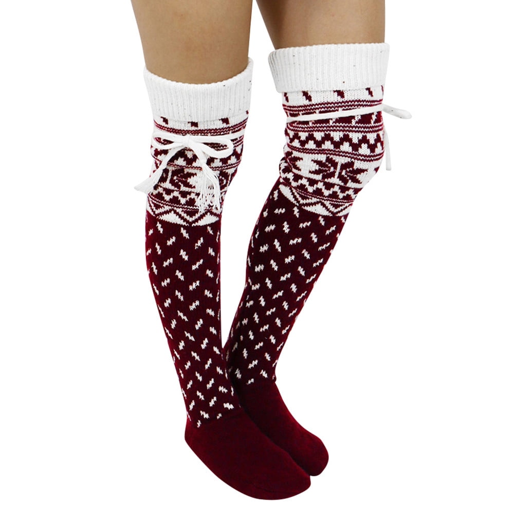 Mwzzpenpenpen Women Christmas Warm Thigh High Long Stockings Knit Over Knee Socks Xmas