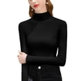thumbnail image 2 of Bovxnpu Women Long Sleeve Shirts Basic Tee Women's Ribbed Turtleneck Long Sleeve Slim Thermal Layering Tops, 2 of 7