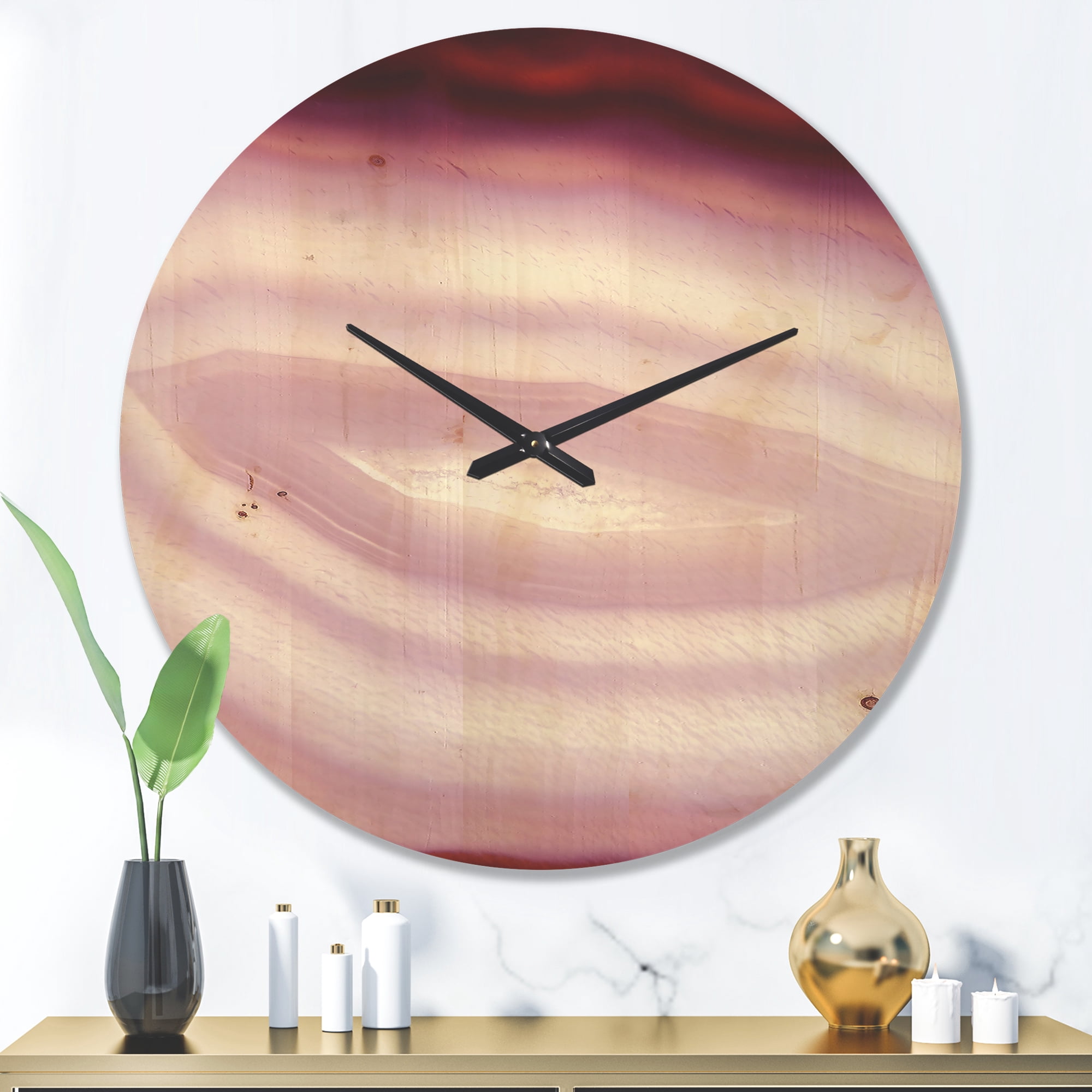 Designart 'Micro Pink Agate Geode Geological Crystals ' Modern Wood Wall Clock