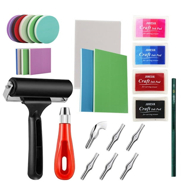 Kit para hacer sellos de caucho, kit de herramientas para tallar, bloques para tallar caucho en diferentes estilos de color, rodillo Brayer para tallar sellos artesanales con una caja Sincero Hogar