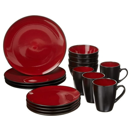 

Gibson Soho Lounge 16 Piece Round Glaze Dinnerware Plates Bowls Mugs Red