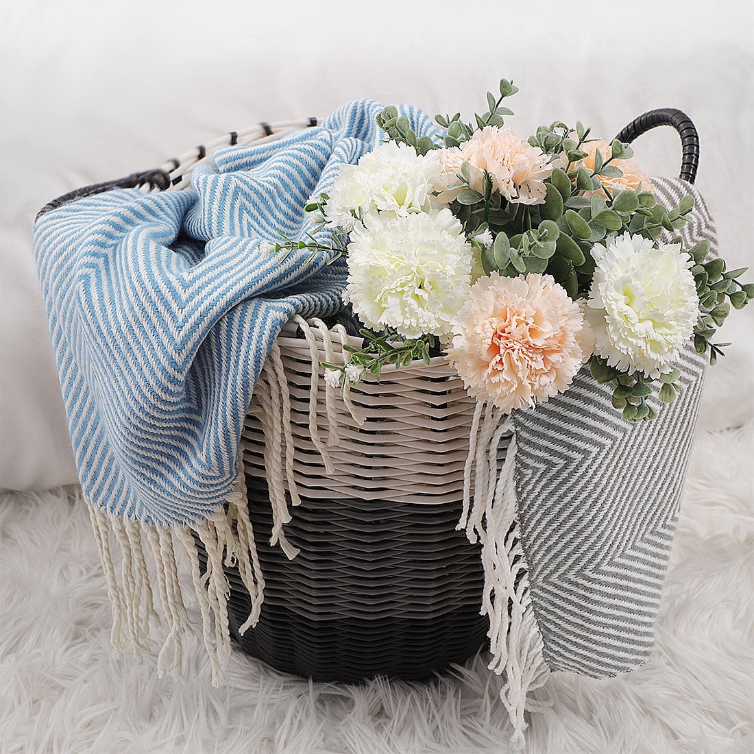 Decorative Throw Blanket with Fringe for Bed Sofa, 51" x 67", Blue