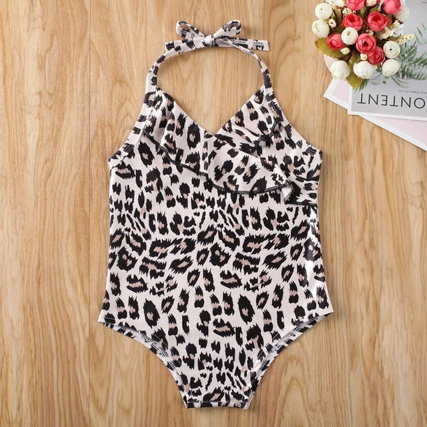 Cathalem Size 20 Swimsuit Set Bathing One Bikini Piece Suit Leopard Swimsuit  Girls Cute Pattern Print Kids Swim Clothes Girls Swimwear Purple 140 