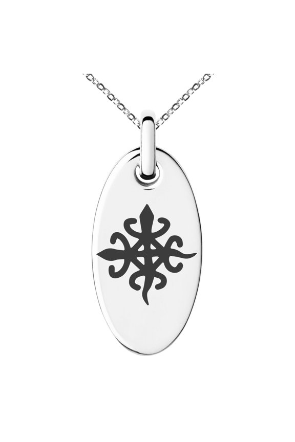 Stainless Steel Aztec Unity Rune Engraved Small Oval Charm Pendant Necklace