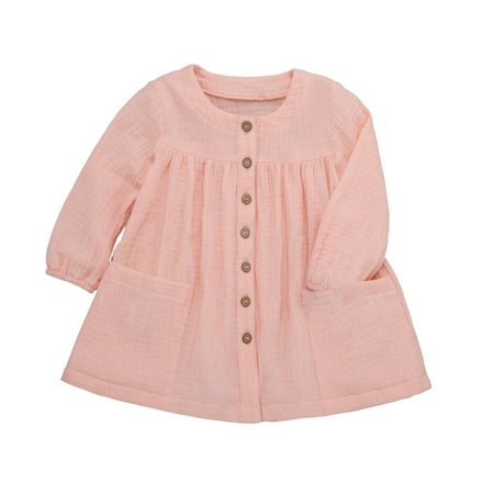 

DNDKILG Baby Toddler Girls Dresses Ruffle Sundress Long Sleeve Spring Dress Pink 1Y-6Y 80