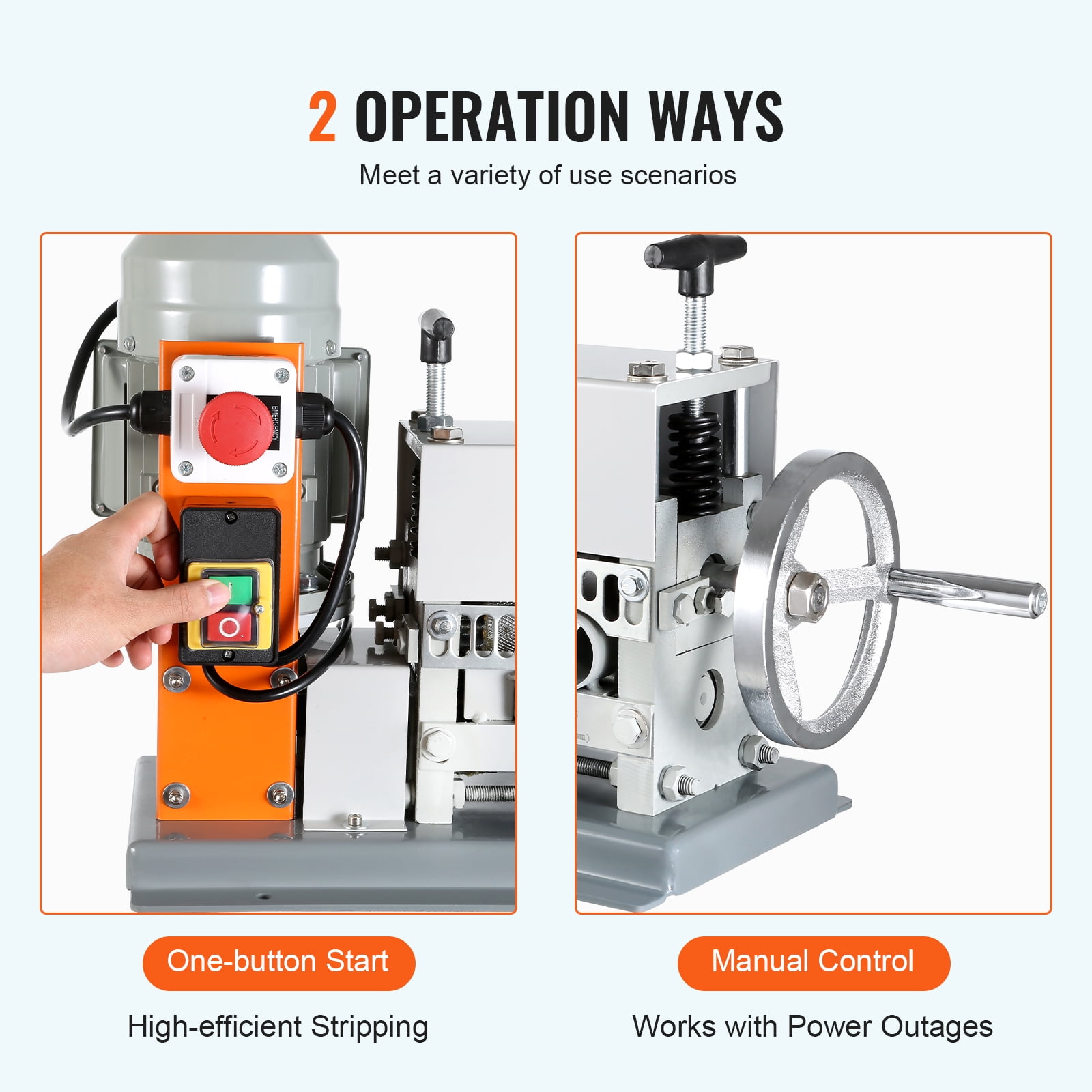 VEVOR Electric Cable Stripping Tool, 0.06''-1.57'' Motorized Wire Stripper, 370 W, 88 ft/min, Includes Manual Crank & 11 Channels, Ideal for Copper Scrap Recycling