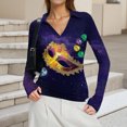 thumbnail image 6 of Womens Mardi Gras Shirts Mask Print Carnival Long Sleeve Graphic Tee Sparkly V Neck Novelty T Shirts Dark Purple M, 6 of 7