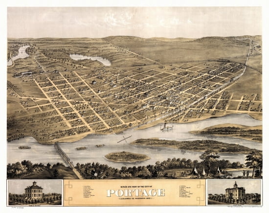 Vintage Map of Portage Wisconsin 1868 Columbia County Poster Print (18 x 24) - Walmart.com
