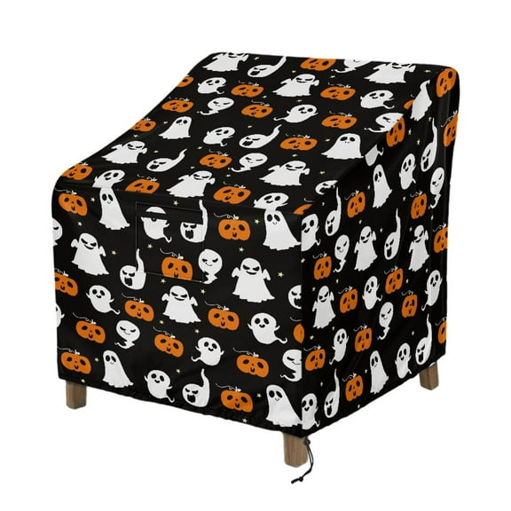 Renewold Ghost Pumpkin Waterproof Patio Chair Covers Anti-UV Weather-Resistant Patio Lounge Chair Covers Furniture Protection Halloween Home Decor Fits up to 29W x 33D x 36H Inches