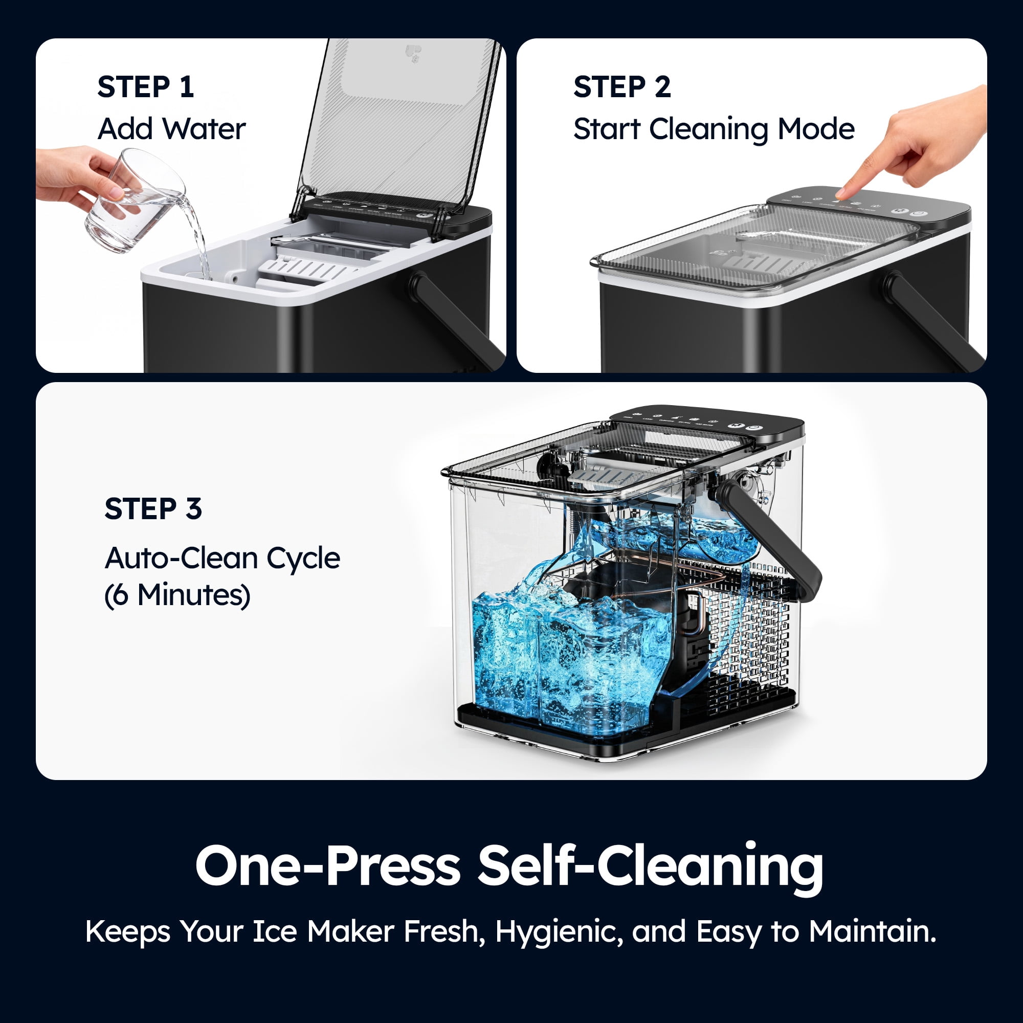 SIMZLIFE Portable Countertop Ice Maker Machine, 26 lbs Ice Per Day, 9 Bullet Ice Cubes Ready in 6 Minutes, Small & Large Ice Sizes, Self-Cleaning, 1.1L Water Tank, Ice Scoop & Basket, Black
