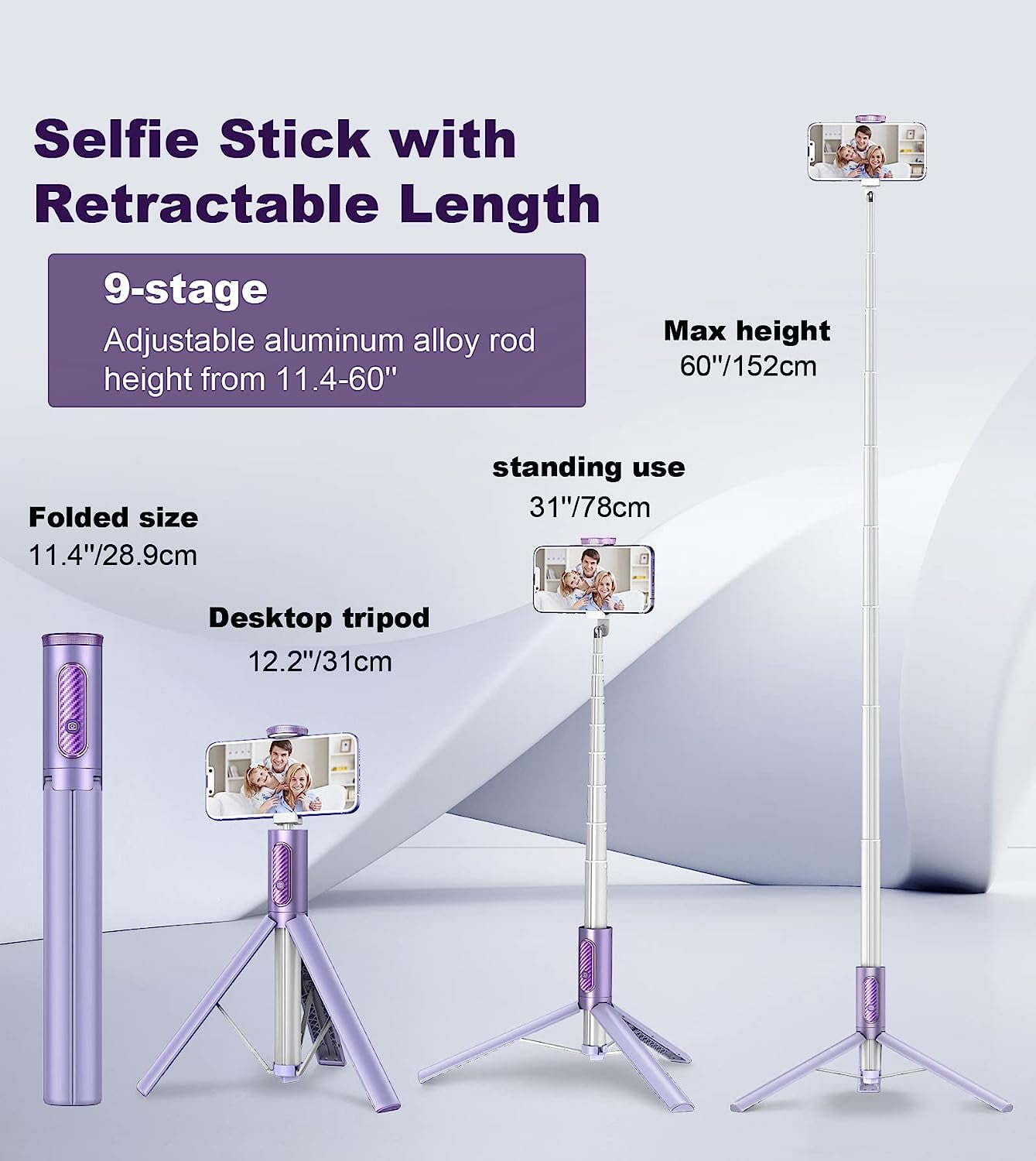 XIHAMA Travel Tripod, Cell Phone Selfie Stick, 60 Inch All-in-1 Stand with Integrated Wireless Remote, Lightweight and Portable, Extendable Tripod for iPhone and Android