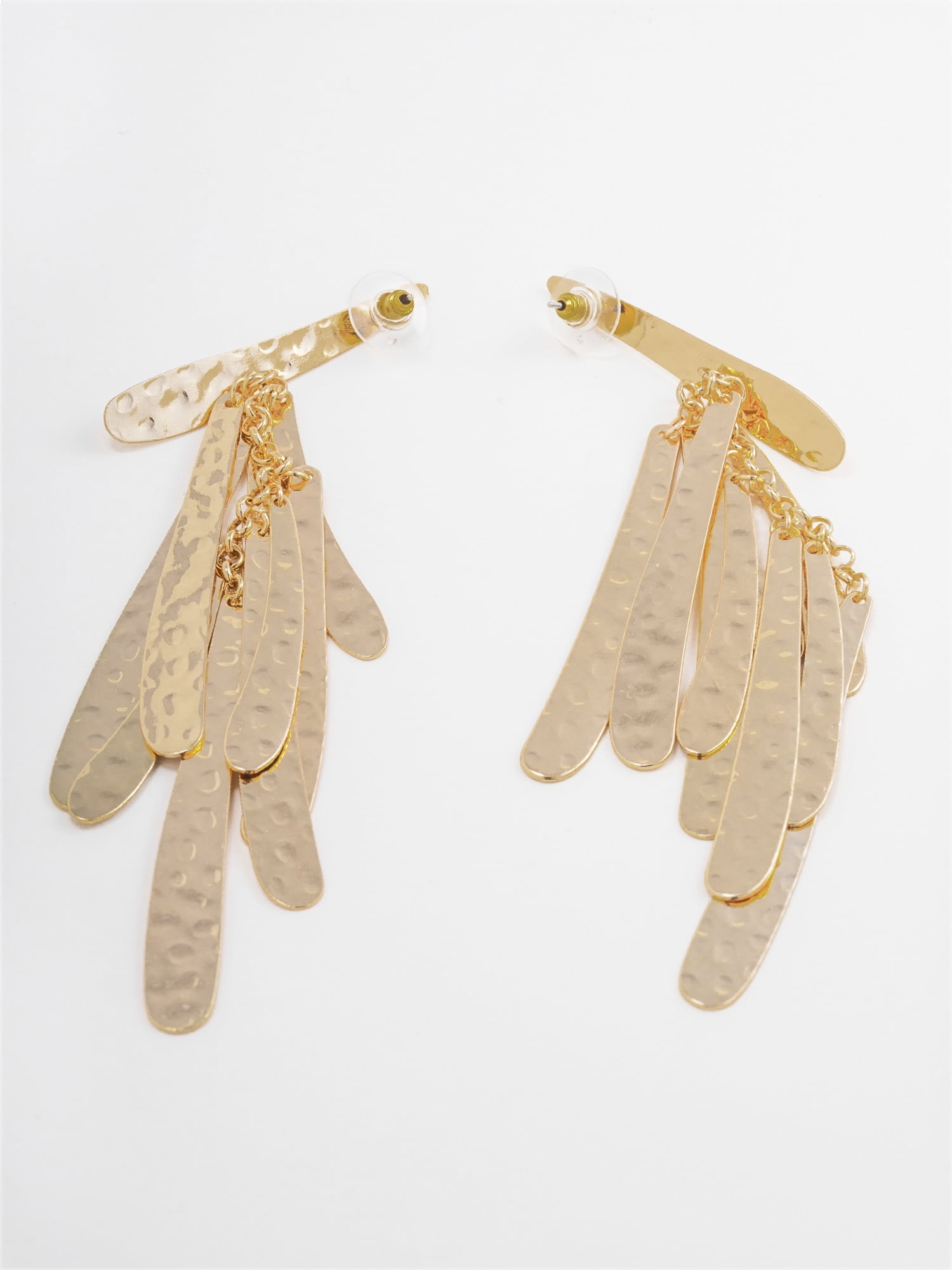 Scenario Women's Gold‑Tone Hammered Fringe Drop Earrings