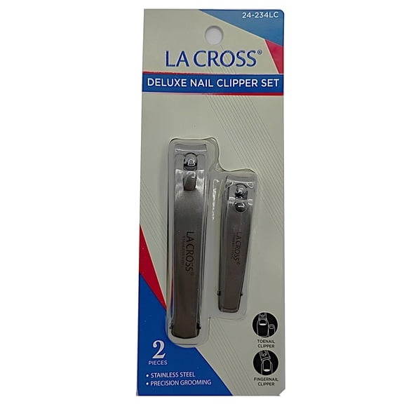 LA Cross Deluxe Stainless Steel Toenail and Fingernail Clipper Set, Precision Nail Clippers for Men and Women, Silver, 2 Count