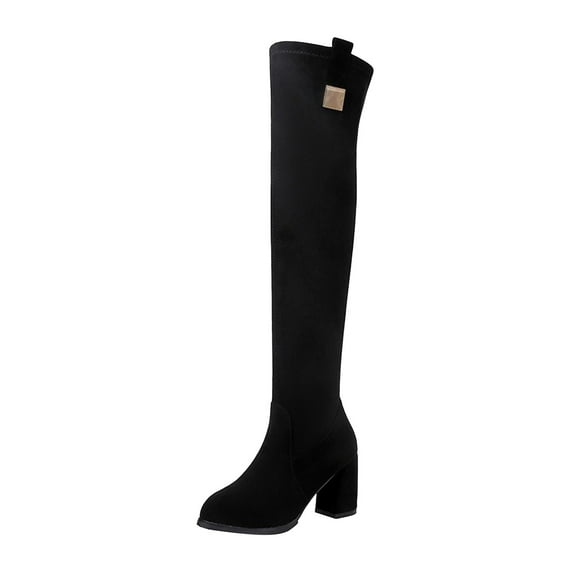 Oyedens Women's Knee High Boots Black Suede High Heel Pointed Toe over The Knee Tall Boots for Women