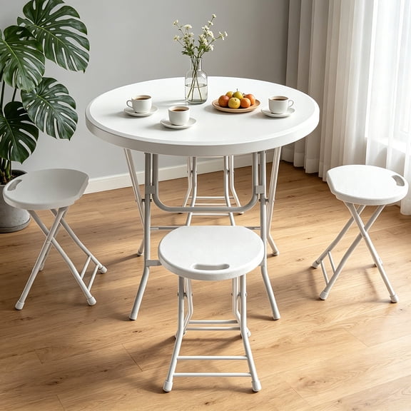 OROFULL 32 inch Round Folding Table 1 Pack, Hdpe Portable Plastic Desk for Indoor Outdoor Picnic, Camping, Banquet & Party Use,White
