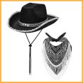 thumbnail image 4 of Western Cowboy Hat and Bandana Set Wide Brim with Sequins Cowgirl Hats & Tassel Scarf for Cosplay Party Dress Up, 4 of 5