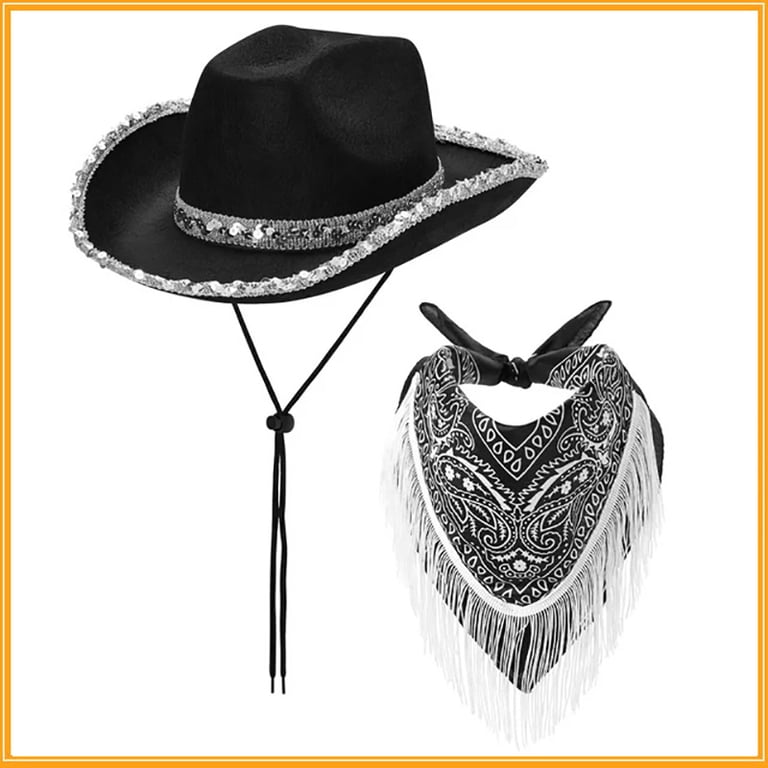 Cowboy Hat with Fringed Bandana Set - Wide Brim Western Cowgirl Hat with Scarf 71qSaLLLc-L._AC_UY1000_.jpg main image 2