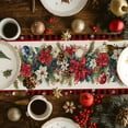 thumbnail image 3 of Burlap Table Runner 70 Inches Long,Christmas Poinsettia Fir Leaves Non-Slip Kitchen Table Runners for Dining Room Everyday Use Party Table Decorations Snowflakes Red Plaid Retro Linen, 3 of 9