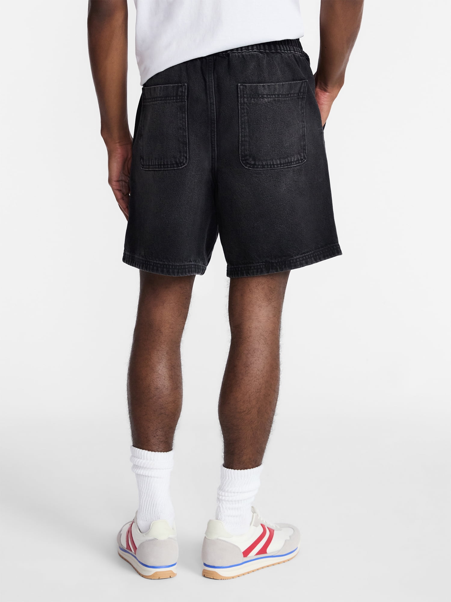 No Boundaries Denim Shorts with Elastic Waist, 100% Cotton, 7" Inseam, Men's XS-5XL