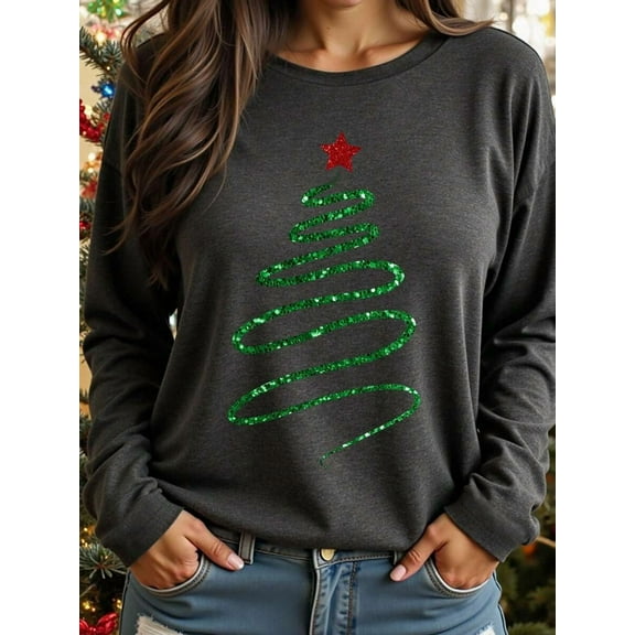 Christmas Graphic Long Sleeve T-Shirt, Cute Streetwear Autumn Top