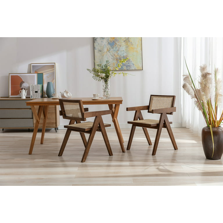 HomeRoots Set Of 2 Walnut Rubberwood King Louis Back Dining Chairs