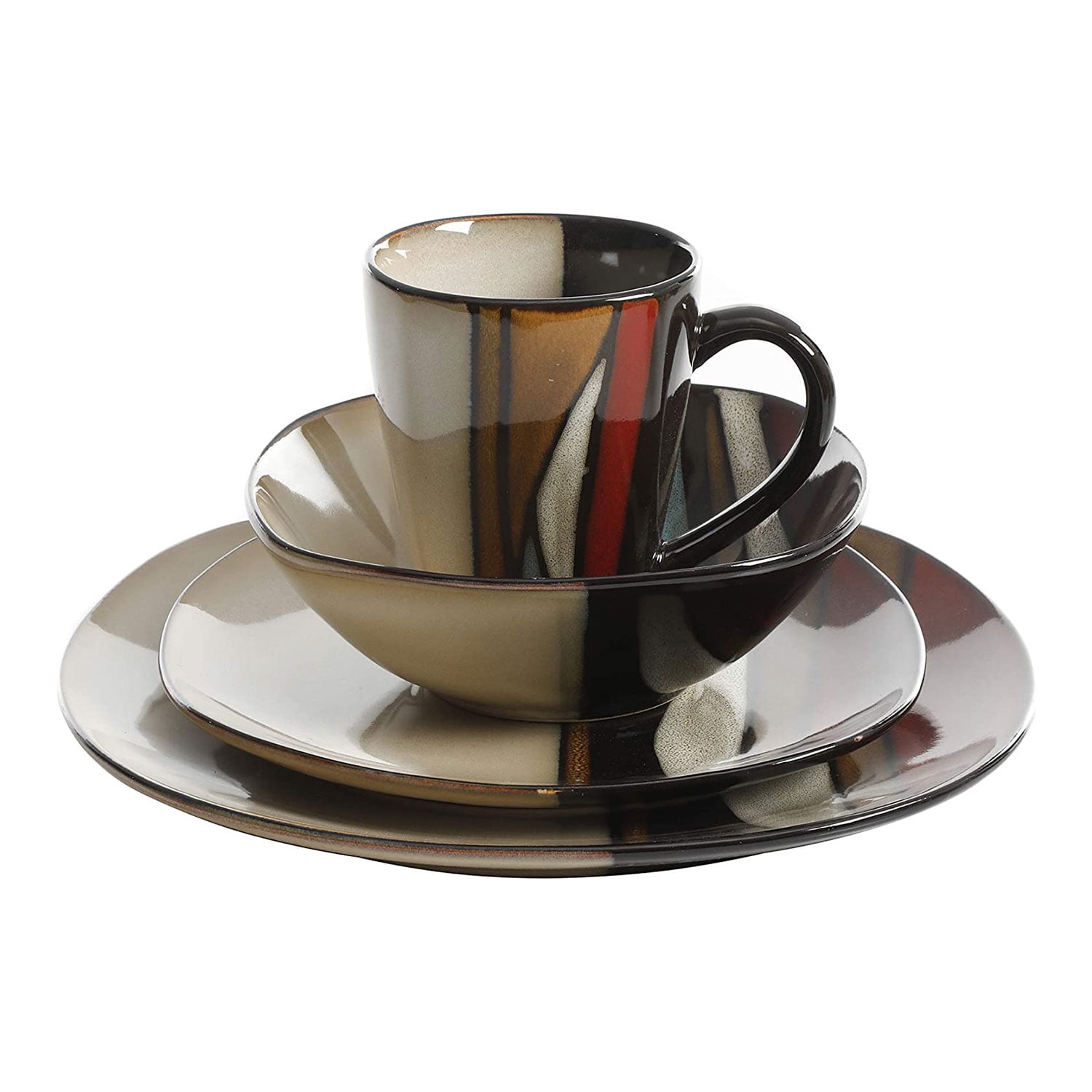 Gibson Elite Althea 16 Pc Plates, Bowls, & Mugs Dinnerware Set, Multicolor