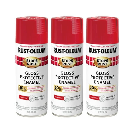 (3 Pack) Rust-Oleum Stops Rust Advanced Gloss Sunrise Red Protective Enamel Spray Paint, 12