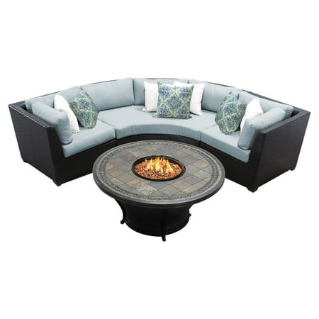 TK Classics Barbados Wicker 4 Piece Patio Conversation Set with Fire Pit Table and 2 Sets of 