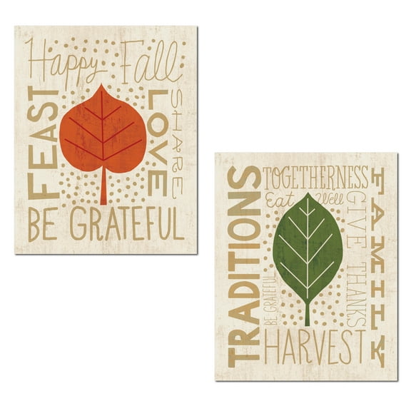 Seasonal Autumn Family Tree Leaf Set by Michael Mullan; ThanksgIVing Decor; Two 11x14in Unframed Paper Posters