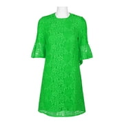 NANETTE Nanette Lepore Crew Neck Circular Flounce Sleeve Keyhole Back Floral Lace Dress-HIDDEN MEADOW