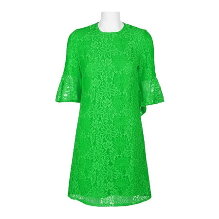 NANETTE Nanette Lepore Crew Neck Circular Flounce Sleeve Keyhole Back Floral Lace Dress-HIDDEN MEADOW