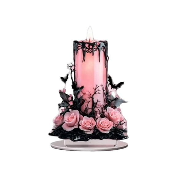 CSStudio Dripping Black Wax Pink Candle Acrylic Stand Sign Gothic Spooky Halloween Desktop Window Party Decor Prop