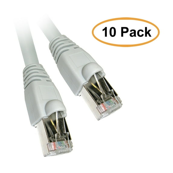 C&E Shielded Cat6a Gray Ethernet Patch Cable, Snagless/Molded Boot, 500 MHz, 1 Feet, 10 Pack