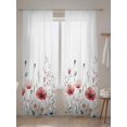 thumbnail image 5 of Sheer Curtains 96 inches Long, Vintage Style Flower Watercolor Red Concubine Light Filtering Sheer Window Curtains Rod Pocket Voile Drapes for Bedroom Living Room, 52"W x 96"L 2 Panels, 5 of 7