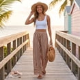 thumbnail image 5 of VV AVEORS Women'S Palazzo Pants 2026 Summer Striped Satin Wide Leg High Waisted Flowy Casual Lounge Sweatpants Pockets Brown XL, 5 of 8