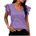 thumbnail image 3 of Craaazy Women's Plus Size Friendly Striped V-Neck Ruffle Short Sleeve Top for Daily Wear, 3 of 6