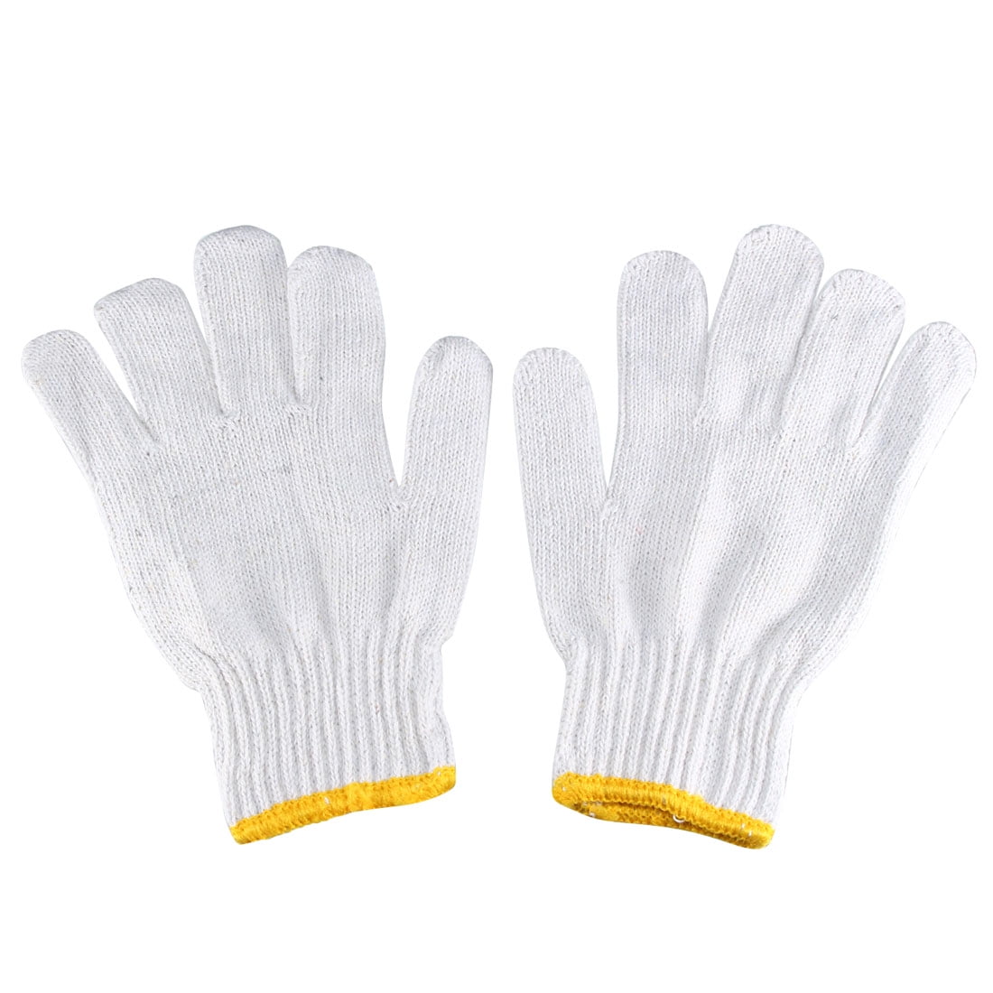 10 Pairs Full Finger Elastic Wrist Cuff Knit Cotton Work Gloves Yellow