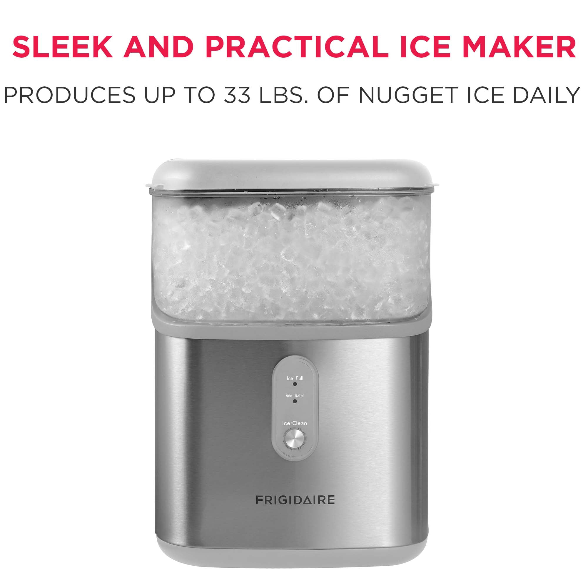 Frigidaire 33 lbs. Countertop Nugget Ice Maker, Self-Cleaning Ice Machine with Touch Controls, Stainless Steel