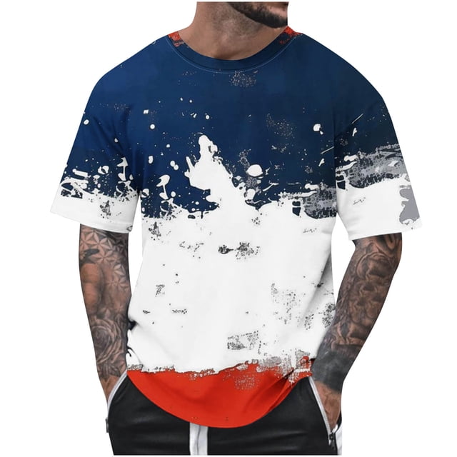 T-Shirts à Col Rond pour Hommes Séchage Rapide Imprimé Polyester, Coupe 3D Col Rond Haut Athlétique pour Gym, Course, Cyclisme & Décontracté