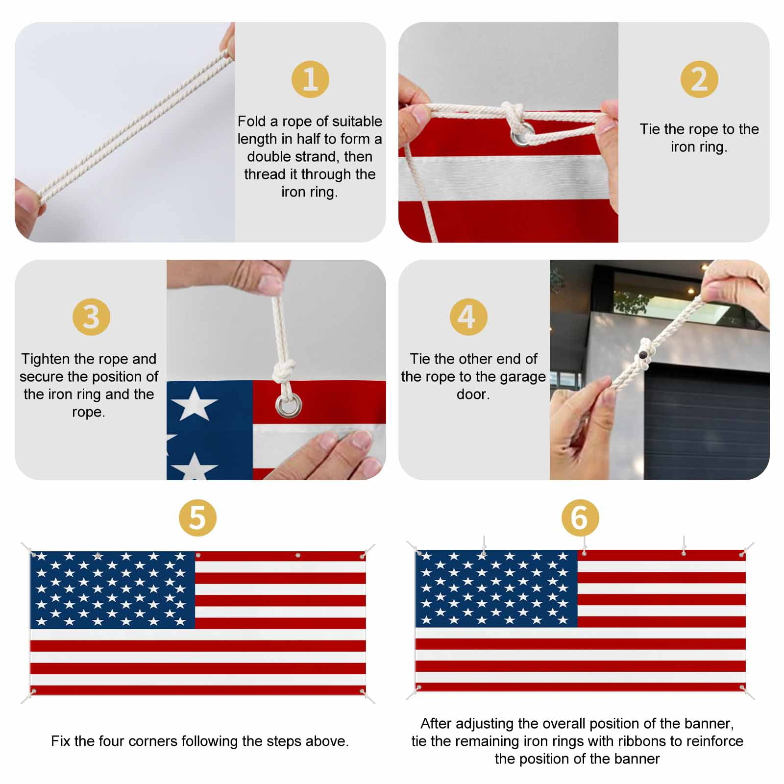 American Flag Garage Door Cover Banner 7 x 16 FT, Blue Red USA Flag Garage Door Curtains Backdrop with Grommets for Indoor Outdoor Wall Party Porch Yard Decorations Background