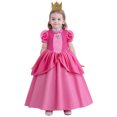 thumbnail image 3 of Jurebecia Peach Princess Costume Dress Girls Super Brothers Kids Fancy Princess Dresses up Set Halloween Birthday Cosplay with Accessories 120 cm 5-6 Years, 3 of 12