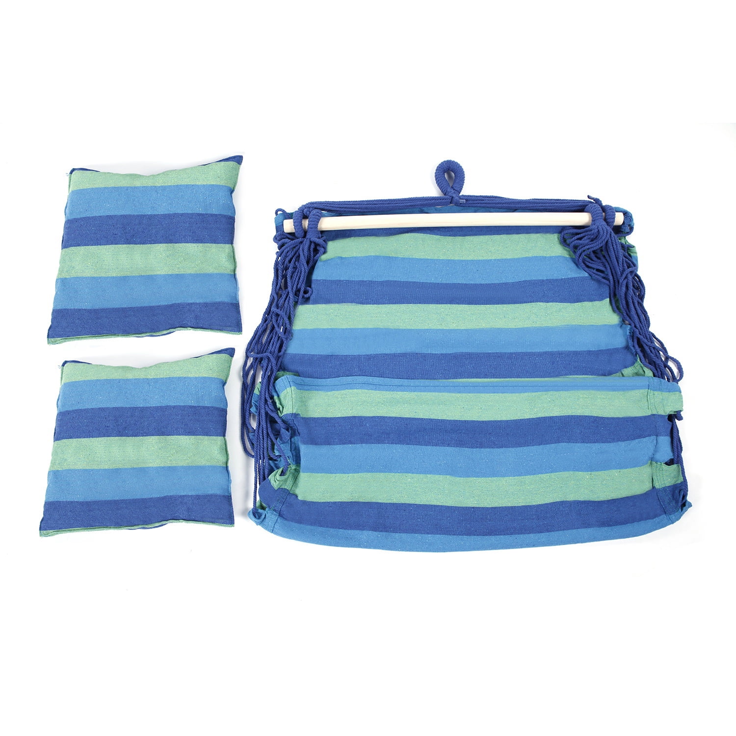 Kepooman Hammock Chair Hanging Rope Swing, Max 320 Lbs, 2 Pillows, Blue Cotton Canvas Kepooman Hammock Chair Hanging Rope Swing, Max 320 Lbs, 2 Pillows, Blue Cotton Canvas