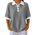 thumbnail image 2 of Dolkfu Retro Vintage Summer Tops for Women 2026 Polycotton Collared Short Sleeve Gray Modern Fashion Patchwork Button Blouses & Tops Gray,Xl, 2 of 4